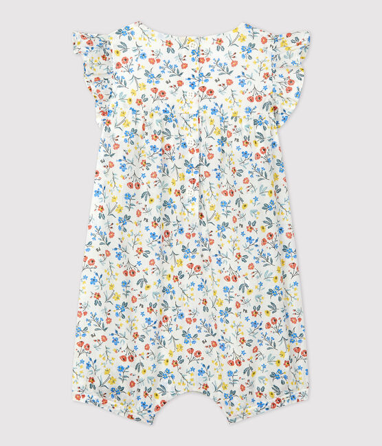 Tutina corta bebè in popeline a fiori bianco MARSHMALLOW/bianco MULTICO