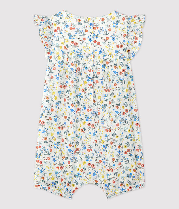 Tutina corta beb&egrave; in popeline a fiori bianco/multicolore