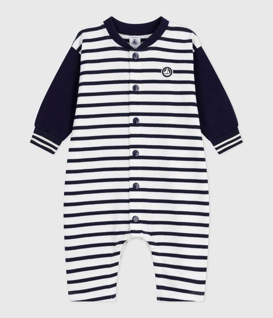 Tutina lunga in cotone con stampa a righe marinière neonato bianco MARSHMALLOW/blu SMOKING