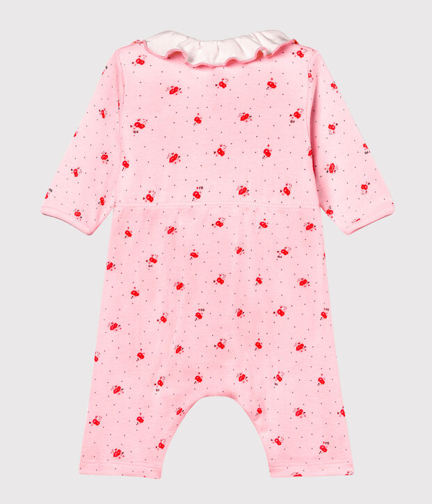 Bodyjama senza piedi beb&egrave; femmina a costina 1x1 fantasia rosa/multicolore