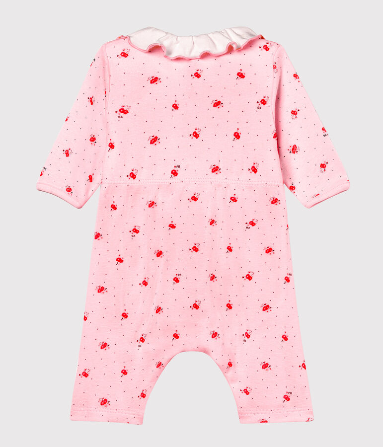 Bodyjama senza piedi beb&egrave; femmina a costina 1x1 fantasia rosa VIENNE/bianco MULTICO
