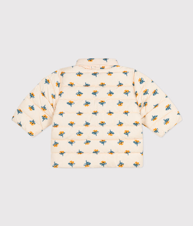 Piumino con stampa e cappuccio ripiegabile per beb&egrave; ecru/multicolore