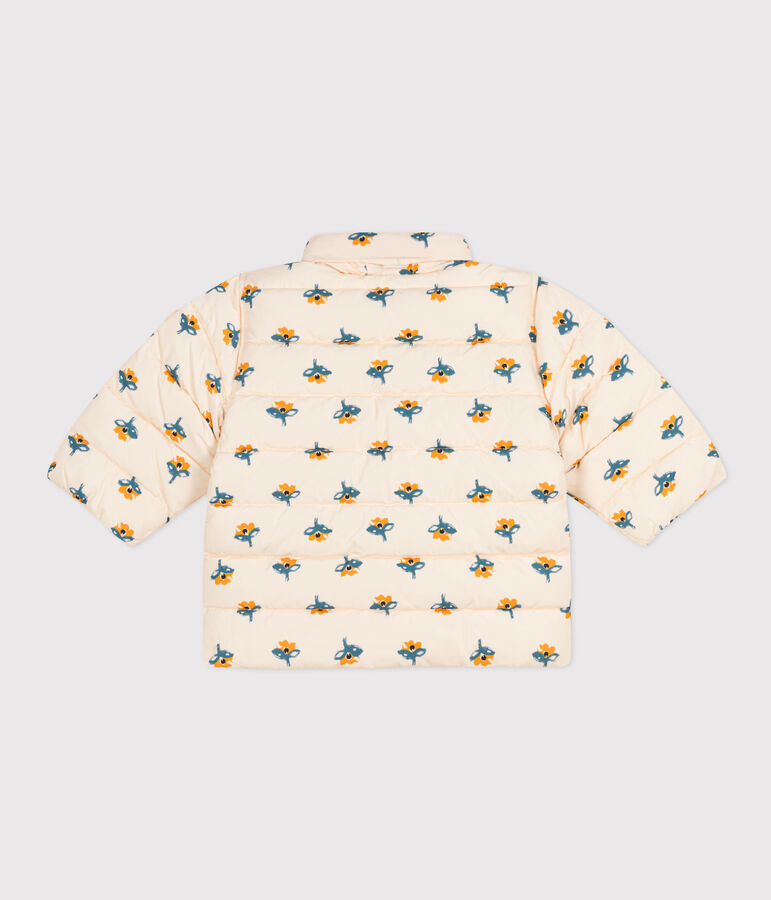 Piumino con stampa e cappuccio ripiegabile per beb&egrave; ecru/multicolore