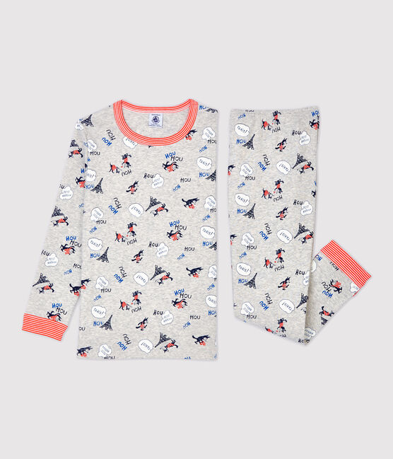 Pigiama bambino fantasia Parigi in cotone biologico grigio BELUGA/bianco MULTICO