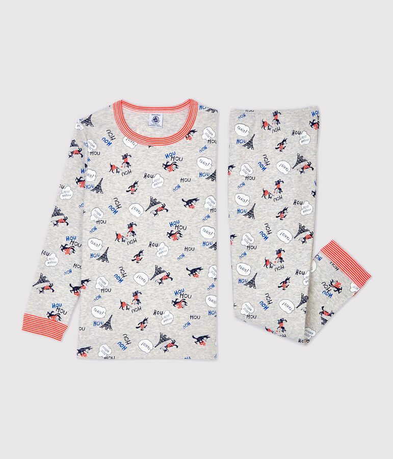 Pigiama bambino fantasia Parigi in cotone biologico grigio/multicolore