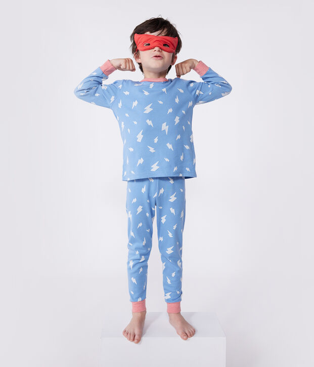 Pigiama bambino travestimento fosforescente in cotone con mantello blu/multicolore