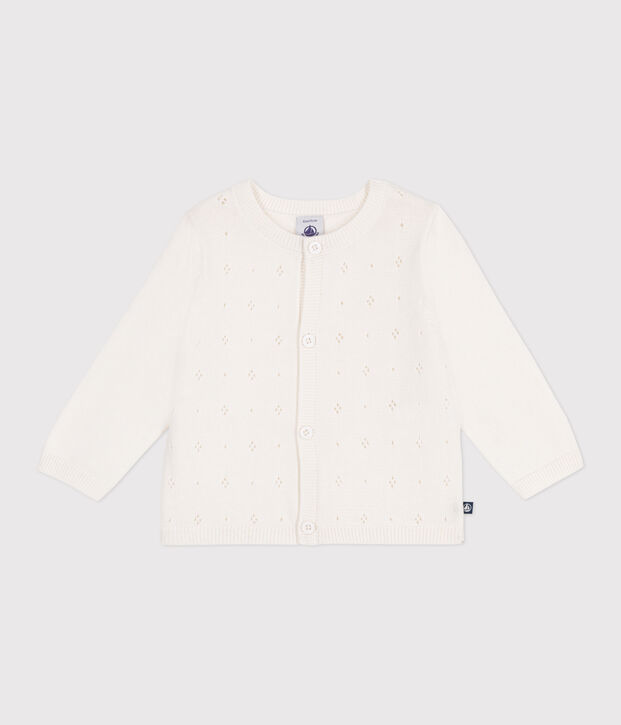Cardigan in cotone a punto fantasia neonata bianco