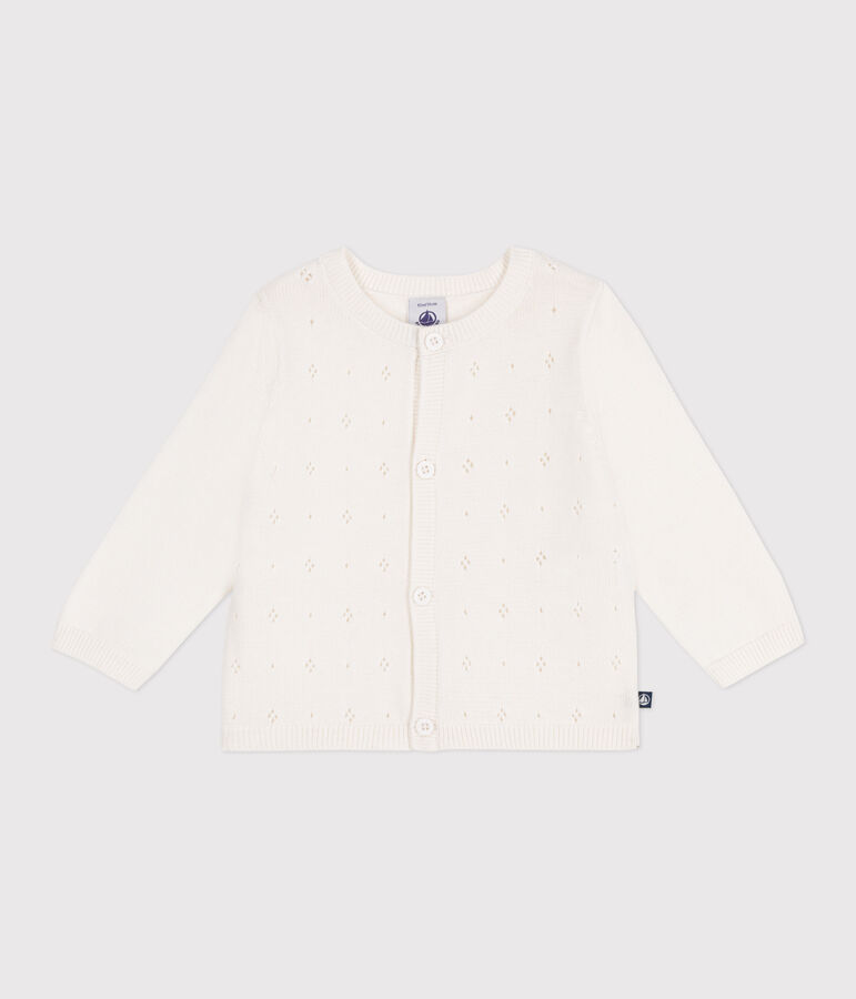 Cardigan in cotone a punto fantasia neonata bianco MARSHMALLOW
