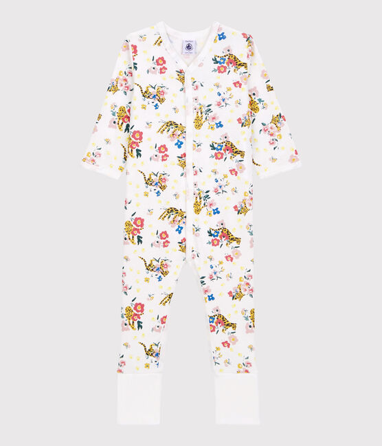 Tutina pigiama con piedi staccabili bebè fosforescente in cotone bianco MARSHMALLOW/bianco MULTICO