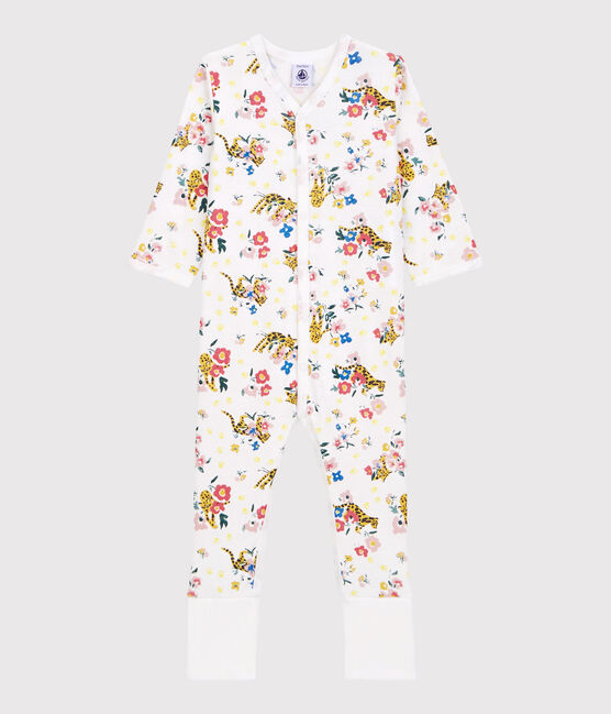 Tutina pigiama con piedi staccabili bebè fosforescente in cotone bianco MARSHMALLOW/bianco MULTICO