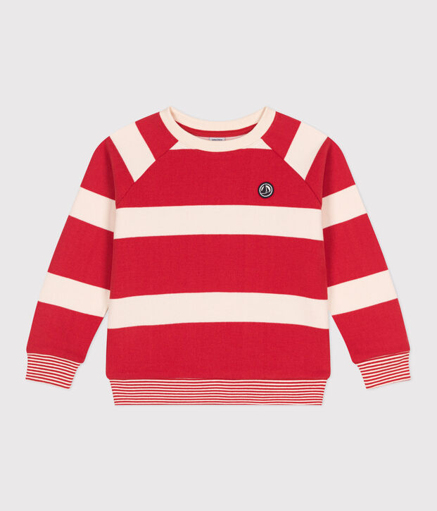 Felpa bambino unisex in cotone a righe rosso/ecru