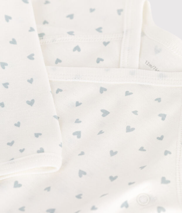 Body incrociati a maniche lunghe in cotone neonato bianco/blu