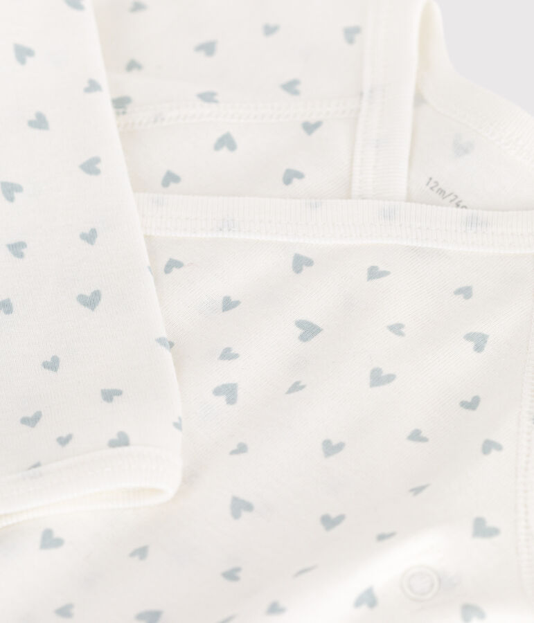 Body incrociati a maniche lunghe in cotone neonato bianco/blu