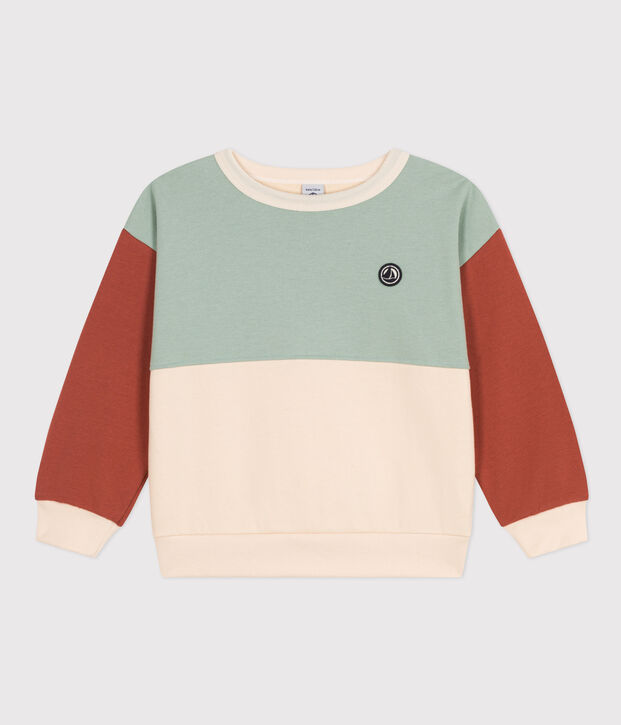 Felpa in tessuto felpato colorblock bambino ecru/multicolore