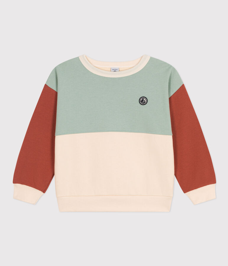 Felpa in tessuto felpato colorblock bambino ecru/multicolore