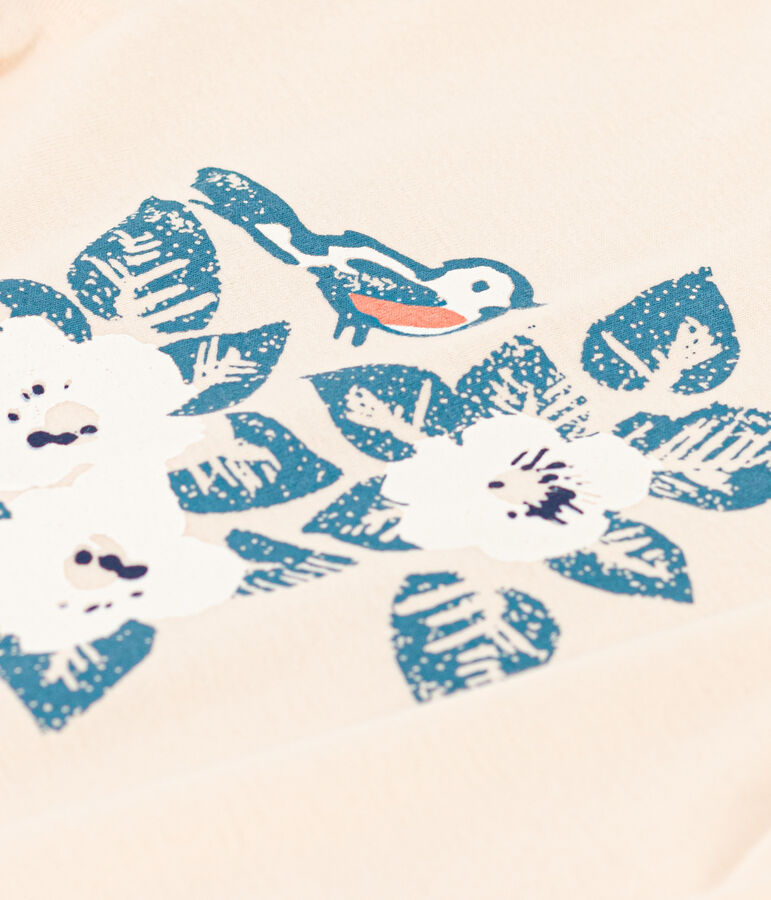 T-shirt maniche lunghe in cotone bambina ecru/blu