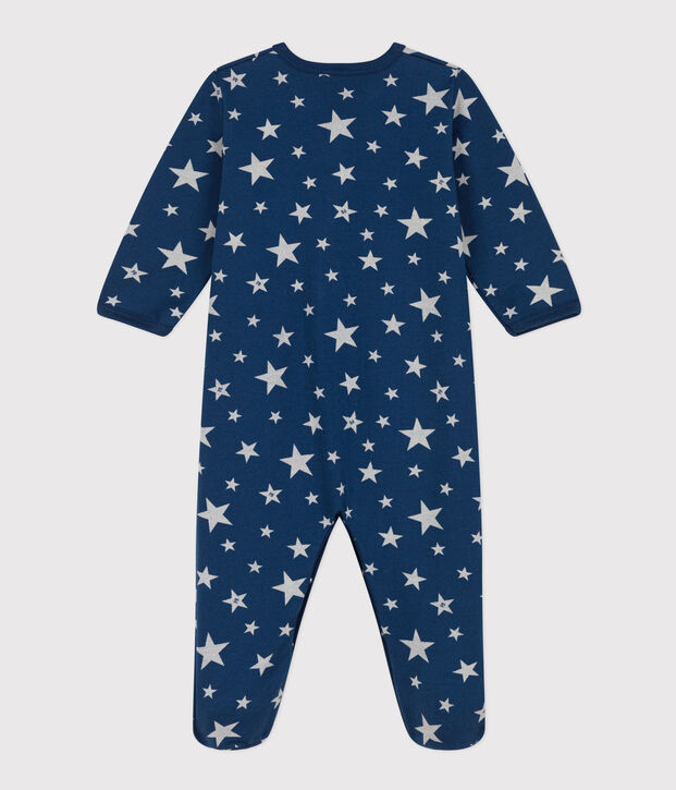 Pigiama beb&egrave; con stelle fosforescenti in tessuto felpato blu/bianco