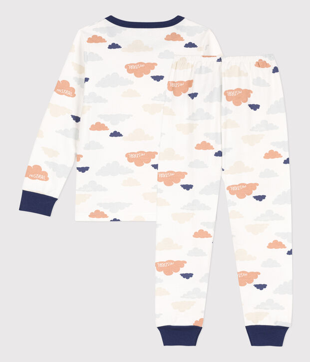 Pigiama in molleton bambino unisex con nuvolette bianco/multicolore