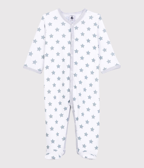 Tutina pigiama a stelle bebé in cotone bianco ECUME/grigio MISTIGRI