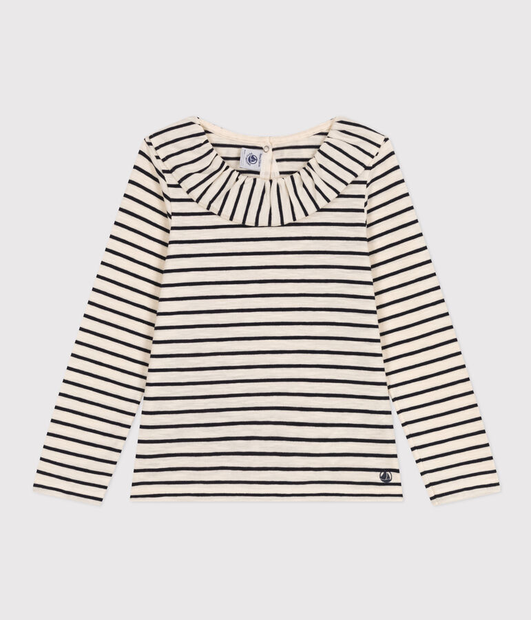 T-shirt maniche lunghe in jersey fiammato bambina bianco AVALANCHE/blu SMOKING