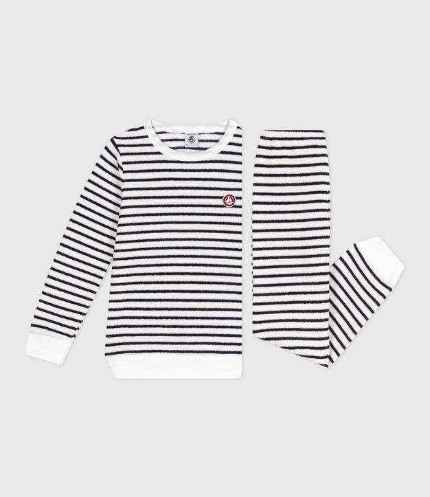 Pigiama in spugna di cotone a righe bambino blu/blu