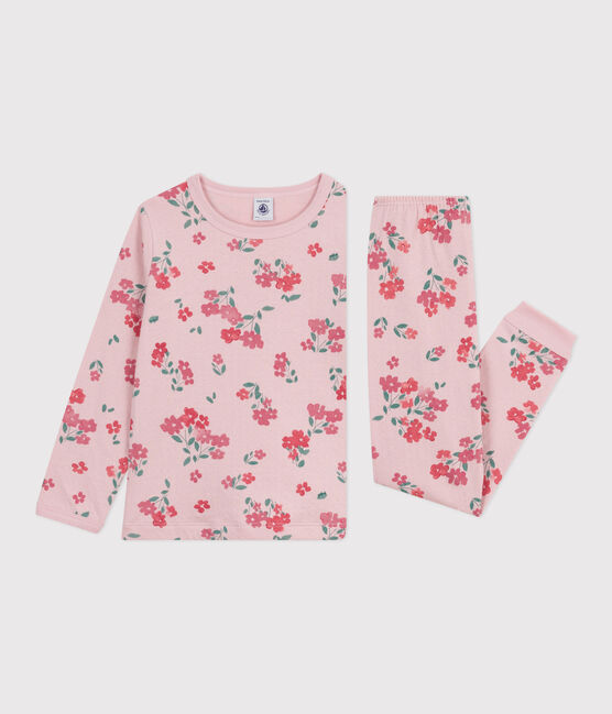 Pigiama bambina in tubique con stampa a fiori rosa JOLI/bianco MULTICO