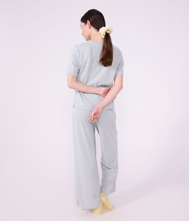 Pigiama in cotone a righe con gamba ampia donna grigio/bianco