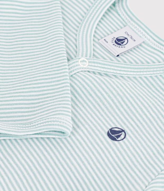 Pigiama in cotone millerighe neonato verde/bianco