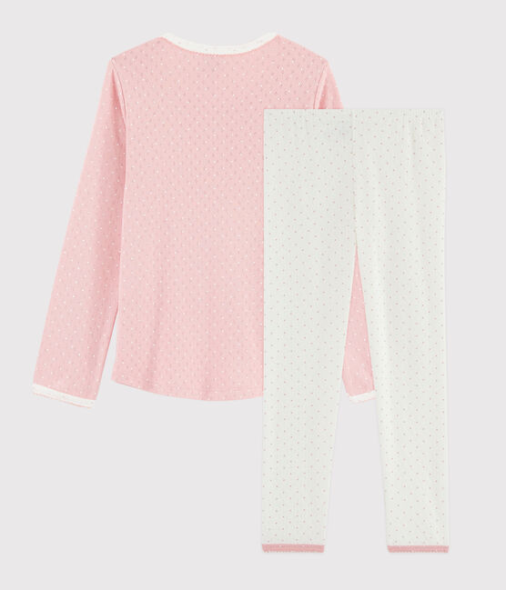 Pigiama rosa a pois bambina a costine trou-trou bianco MARSHMALLOW/rosa CHARME