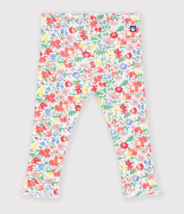 Leggings in cotone con stampa a fiori neonata bianco/multicolore