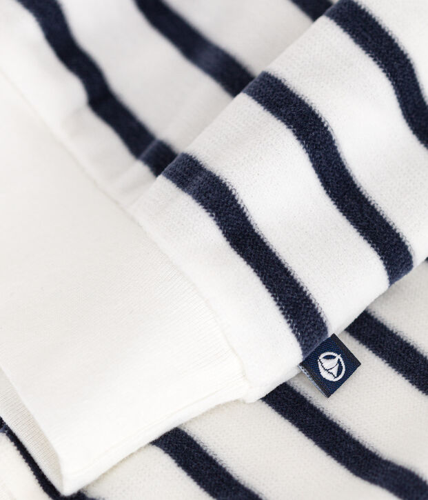 Felpa in velluto boucl&eacute; neonato bianco/blu