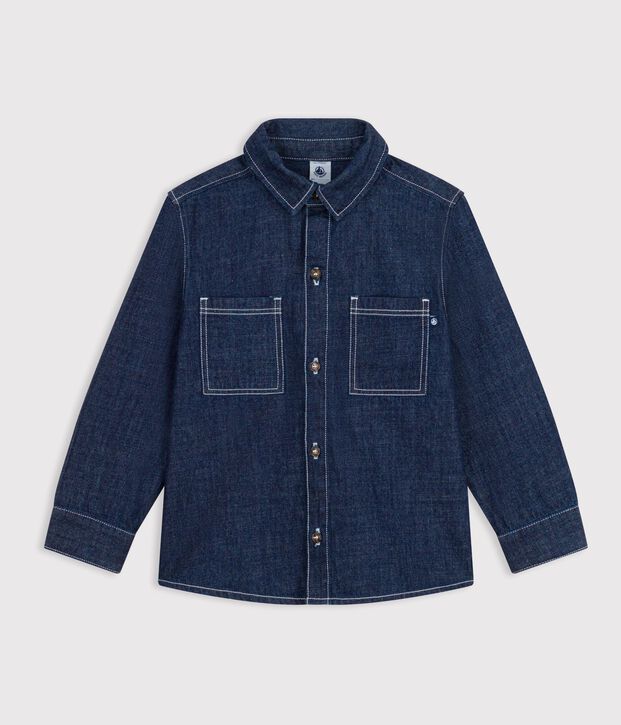 Camicia di denim tinta unita bambino blu