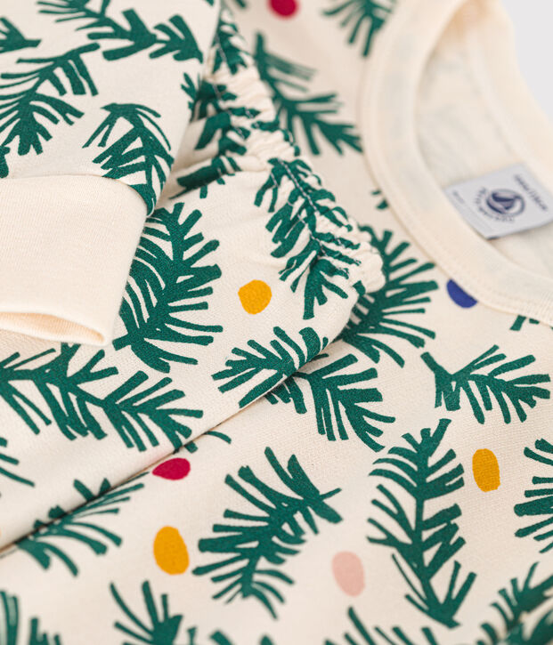 Pigiama in tessuto felpato spazzolato con stampa ad albero di Natale bambino ecru/multicolore