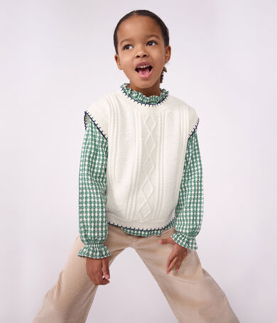 Pullover senza maniche in misto lana e cotone a trecce bambino