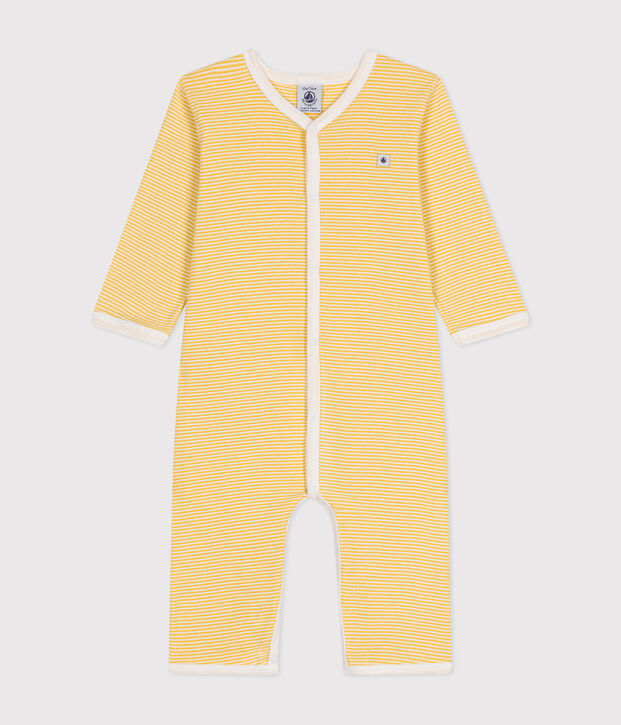 Pigiama beb&egrave; a maniche lunghe senza piedi in cotone giallo/bianco