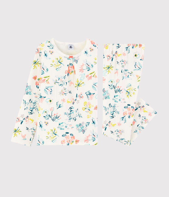Pigiama fiori primaverili bambina in tubique bianco MARSHMALLOW/bianco MULTICO