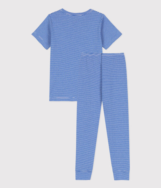 Pigiama a maniche corte rigato in cotone unisex blu PERSE/bianco MARSHMALLOW