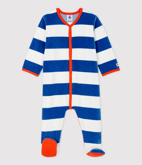 Tutina pigiama a righe blu bebé in ciniglia MAJOR/ MONTELIMAR