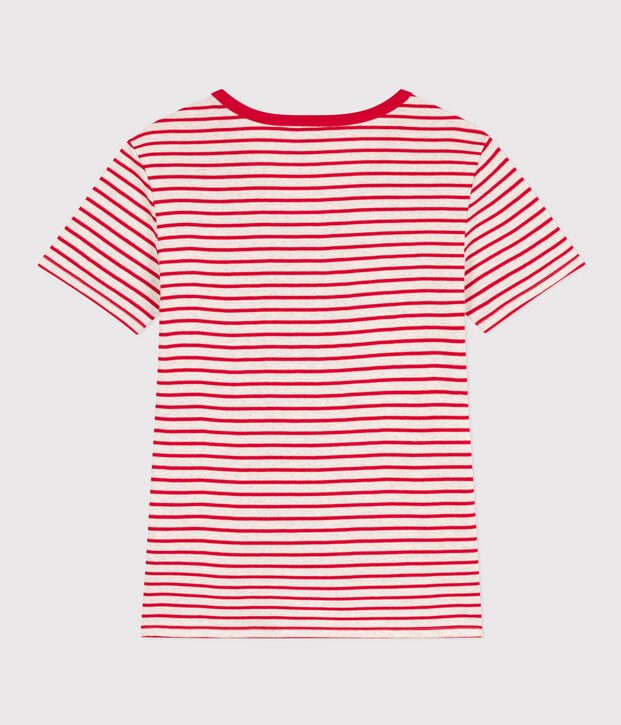 T-shirt L'ICONIQUE scollo a V in cotone Donna beige/rosso