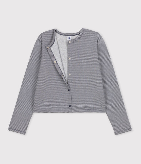Cardigan in cotone spesso con bottoni automatici, da Donna blu SMOKING/bianco MARSHMALLOW