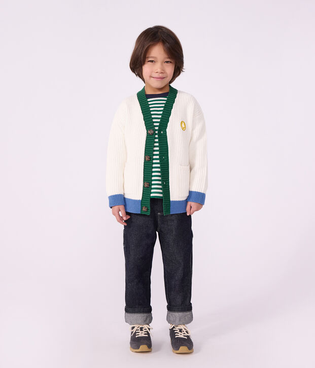 Cardigan in cotone tinta unita bambino bianco/multicolore