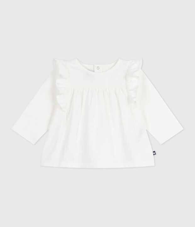 Blusa a maniche lunghe in cotone tinta unita neonato bianco