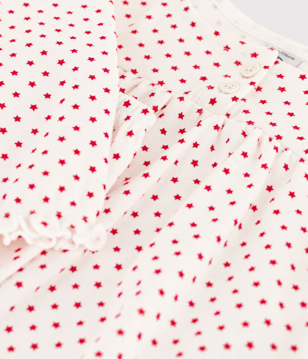 Pigiama bambina in cotone con motivo stella bianco/rosso