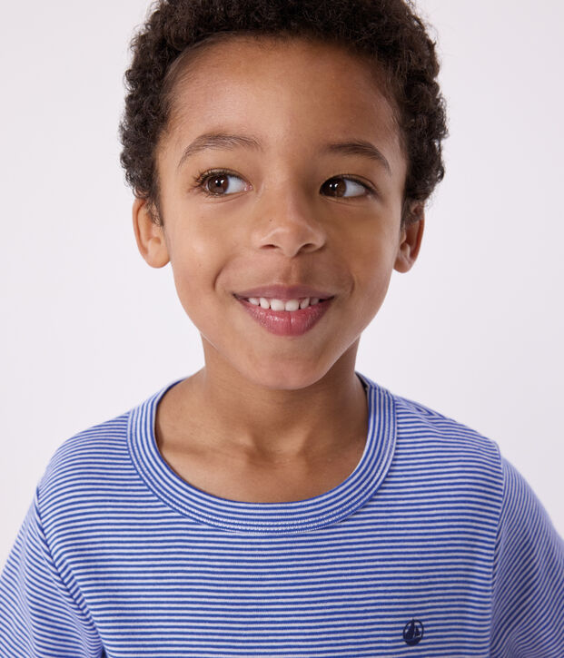 Pigiama corto in cotone a righe bambino blu/bianco