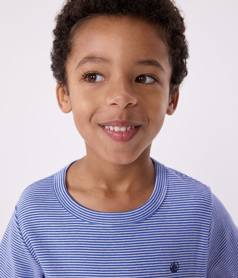 Pigiama corto in cotone a righe bambino blu/bianco