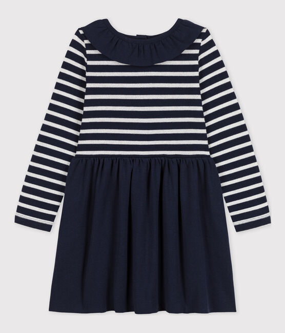 Abito maniche lunghe bambina in bi-materiale blu SMOKING/ ARGENT