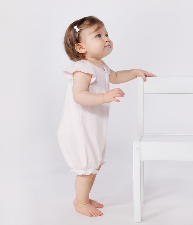 Tutina corta in cotone tinta unita neonato rosa