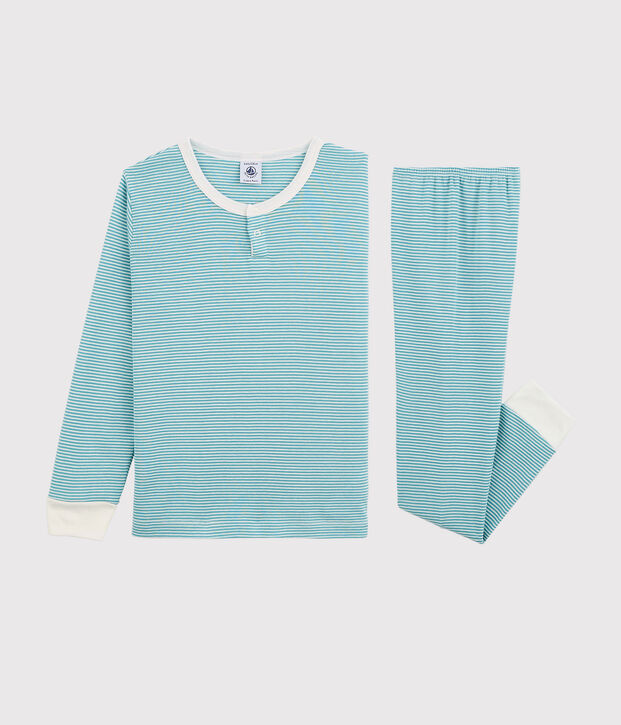 Pigiama a righe bambino in cotone e Lyocell blu/bianco