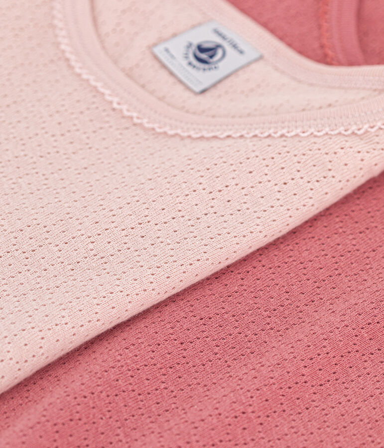 Set di 2 T-shirt in cotone traforato tinta unita bambino multicolore