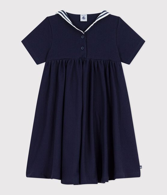 Abito a maniche corte in cotone tinta unita bambina blu SMOKING